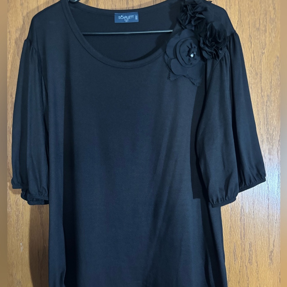 Scarlett Black Blouse with Floral Accent